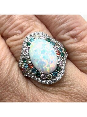 BBJ Opal Multi Gemstone Sterling Silver Ring Size 8